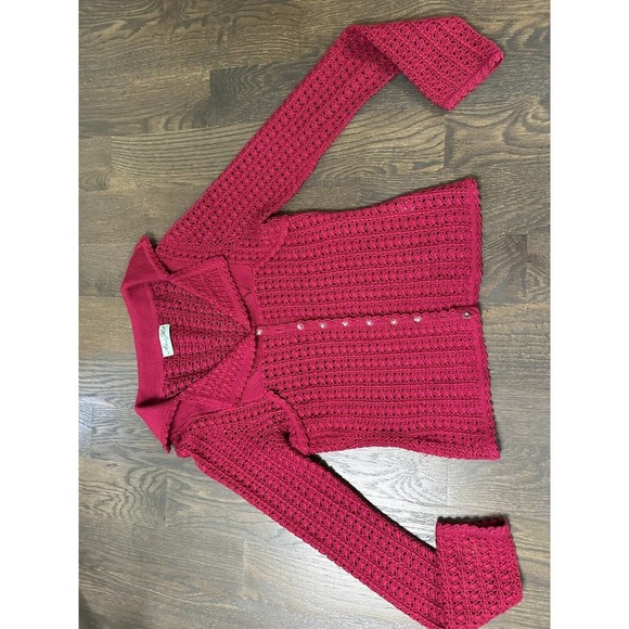 Alannah‎ Hill Knit Crochet Cardigan Sweater Tercel/Wool ~ S ~. Magenta Fuchsia - Picture 5 of 7